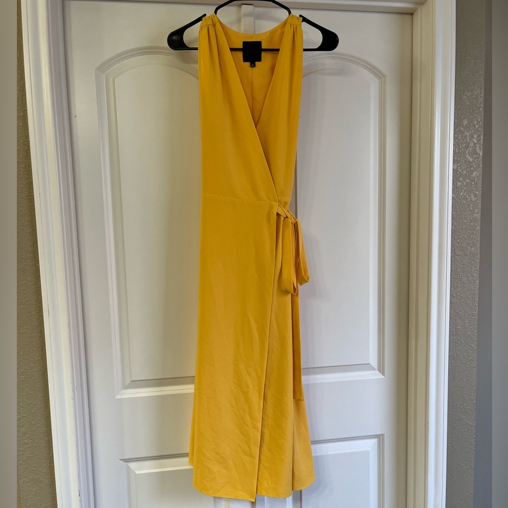 Alex Marie Yellow Mustard Midi Wrap Dress